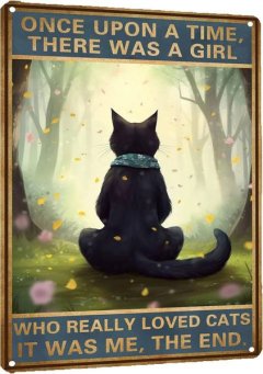 12x8" Black Cat "Once Upon a Time" Tin Sign, Vintage Home Cat Lover Gift