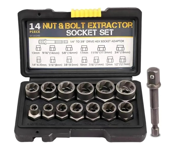 13+1 Nut Remover Set, Bolt Extractor Set Drive Impact Nut Extractor Set
