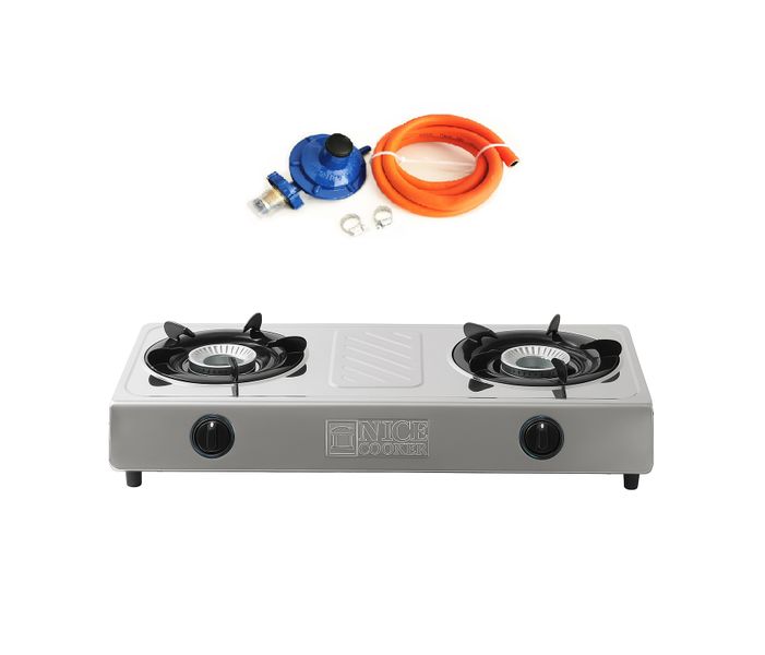 2-Plate Stainless Steel Gas Stove - Portable Double Burner Cooker