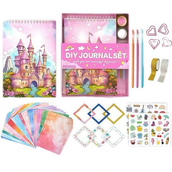 PEISKOS 49pcs Art Crafts DIY Journal Kit Stationery Toy Gift Set for Girls