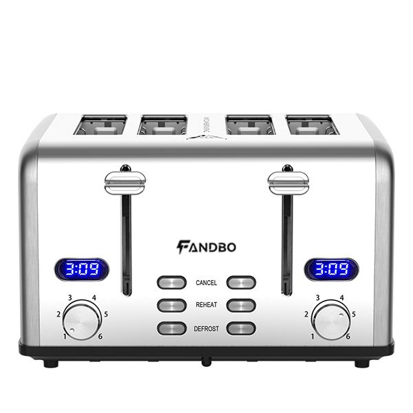 FANDBO 4 Slice Stainless Steel Toaster 6 Heat Settings with LED Display
