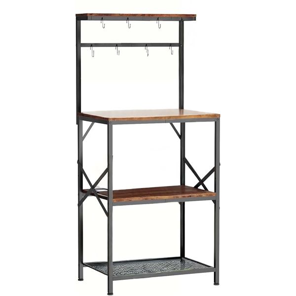 Kitchen Bakers Rack with Storage Shelves, Small Coffee Bar Cart with 8Hooks