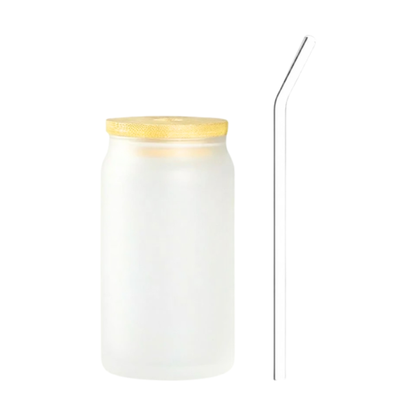 Cocktail Drinking Glass Cup with Bamboo Lid - Glass Straw &amp; Brush