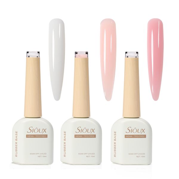 Sioux Rubber Base Gel - HEMA &amp; TPO Free UV/LED Nude Jelly Base 3 Pieces