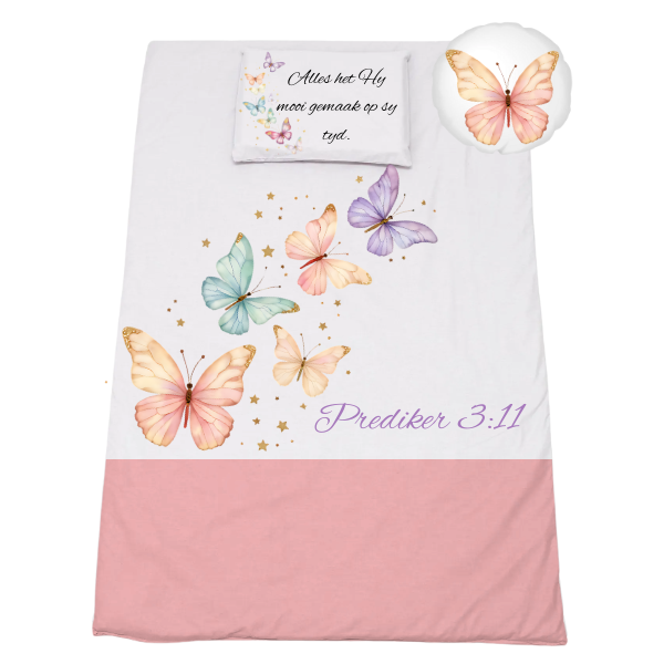 Cot Bedding Set - Duvet, Pillow &amp; Scatter - 660x940mm - Pastel Butterflies