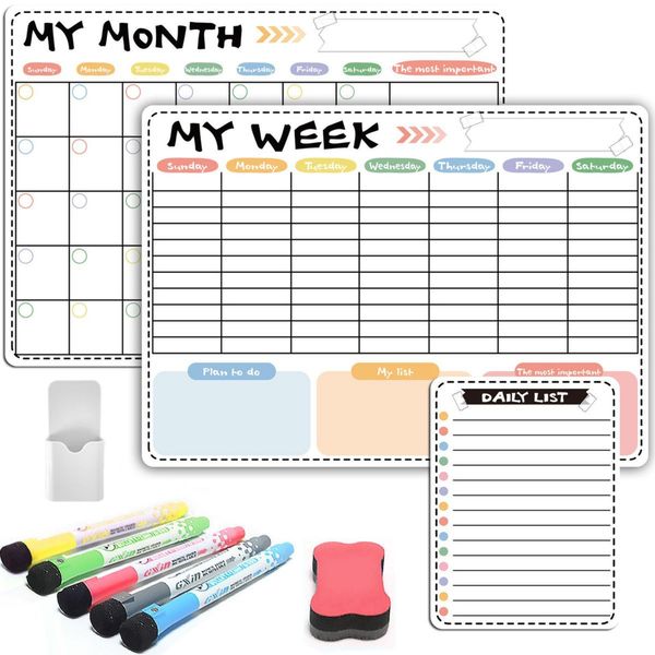 Bestby-Daily Weekly Monthly Magnetic Whiteboard Planner with Markers Eraser
