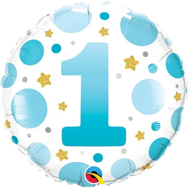 18 Inch Foil Round Age 1 Blue Dots