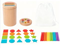 Wooden Color and Shape Sorting Toy - Sensory Training Peg and Cup Set