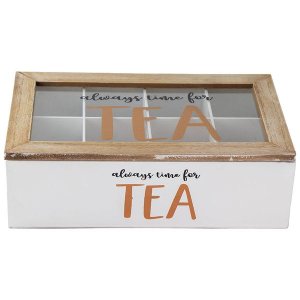 Regent Kitchen Tea Box with 8 Partitions Wood and Glass, 315x190mm