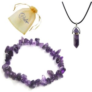 Blisstopia Amethyst Bracelet and Amethyst Pendant in Organza Bag-Calm and Healing