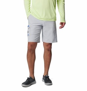 Columbia Men's PFG Terminal Tackle II Shorts Cool Grey Vivid Blue Logo