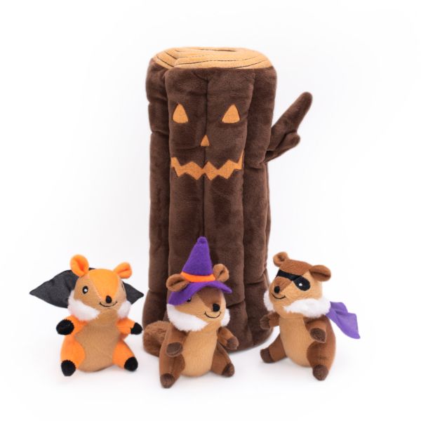 ZippyPaws Zippy Burrow Interactive Hide &amp; Seek Dog Toy - Haunted Log