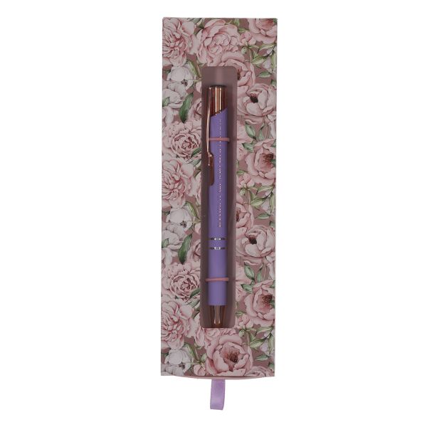 Pen in Gift Box - Blessed Is She Who Believes, Vintage Peonies