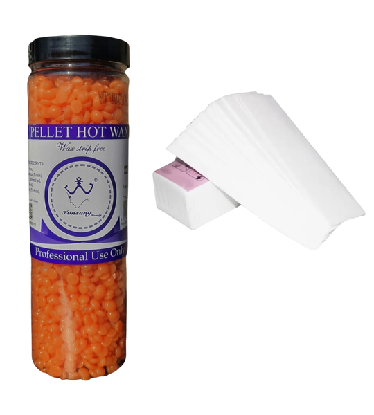 Pellet Hot Hair Removal Hard Wax Beans Orange &amp; 1x Wax Paper - 100 strips