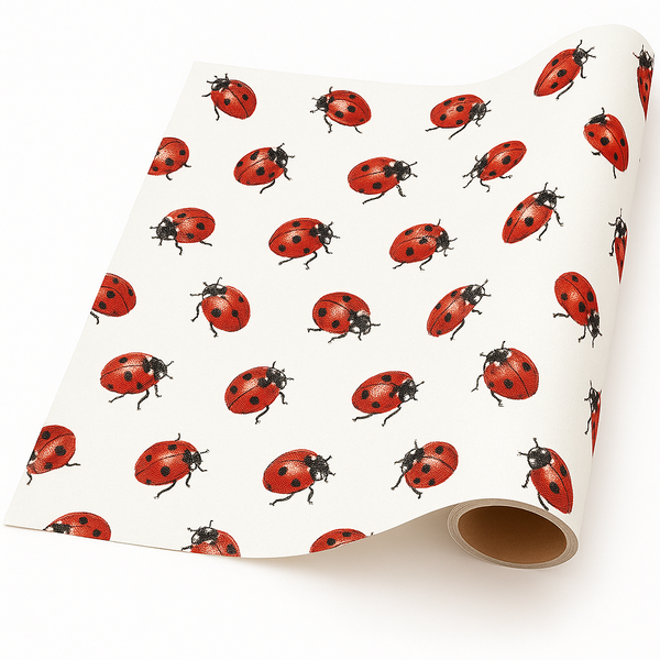 Ladybird Print Gift Wrapping Paper 5m roll - White with Red Ladybug Design