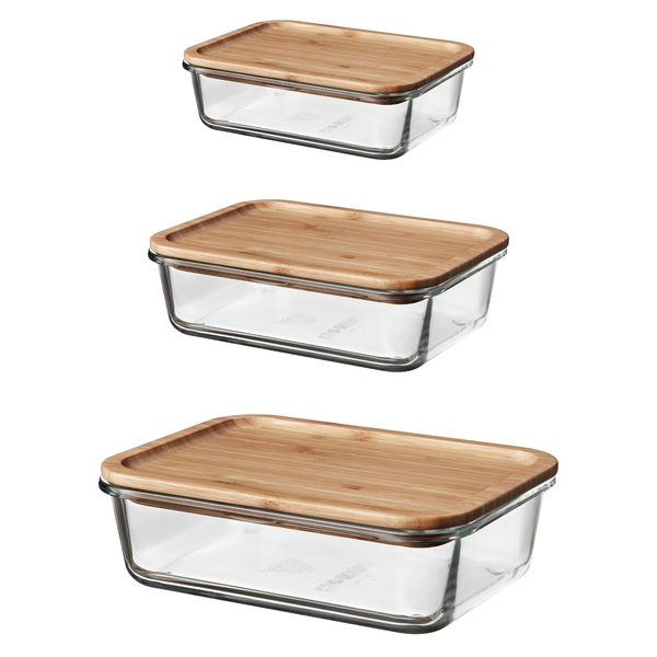 Airtight Borosilicate Glass Storage Containers with Bamboo Lids - 3 Pack