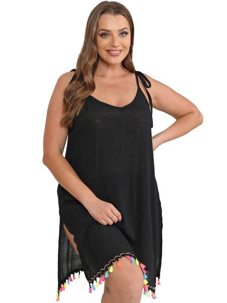 Women's Oversized Colorful Fringe Patchwork Beach Bikini Cover Up Dress