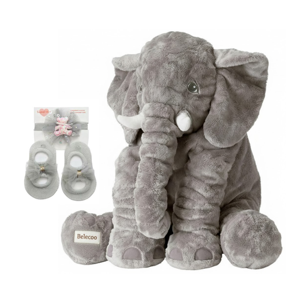 New Born Baby Soft Socks &amp; Fluffy Stuffed Elephant Pillow Gift