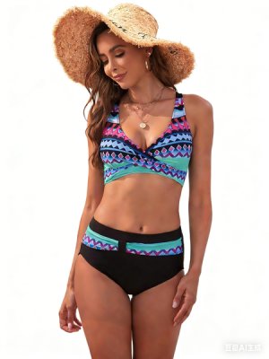 Women's Two-Piece Bikini With A V-Neck Wrap-Around Front-Closing Top