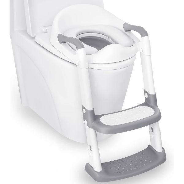 Toddler Toilet Seat, Kids Potty Training Seat with Adjustable Steps - Grey