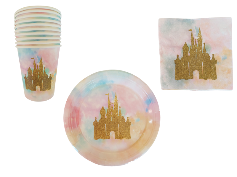 Castle Princess Themed Party Decor - Tie Dye &amp; Gold - 40 Piece