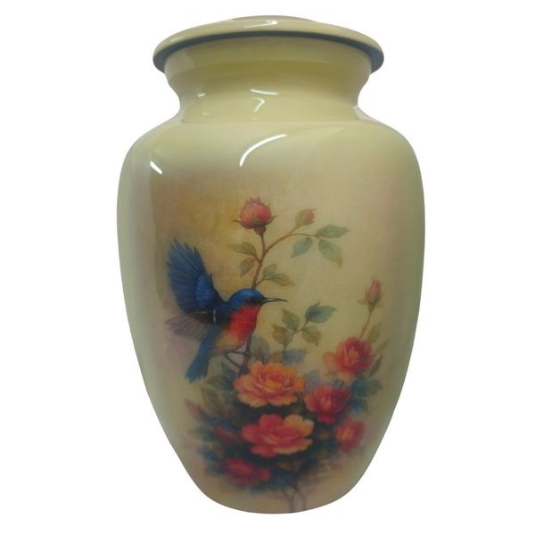 Floral Bird And Flower Aluminium Memorial Cremation Urn For Ashes