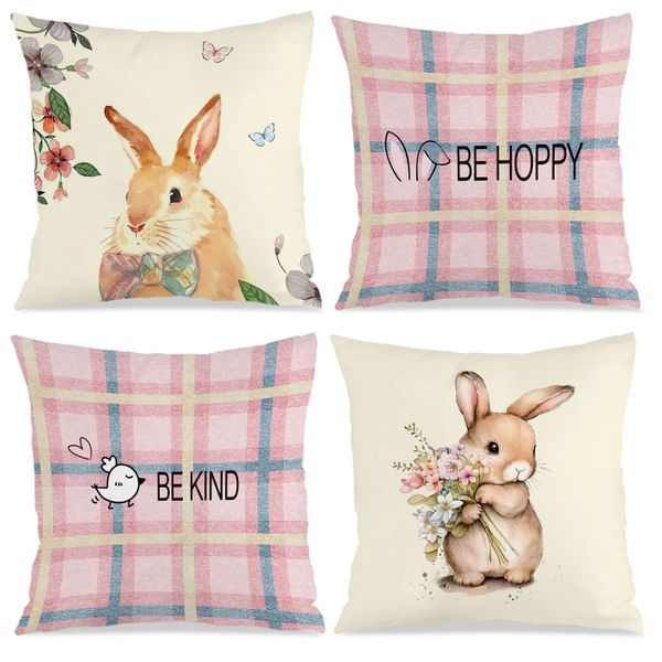 4PCS Rustic Easter Cushion Cover, 45x45cm Pillowcase for Easter Decoration