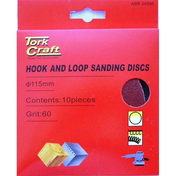 Tork Craft Sanding Disc Hook &amp; Loop 115mm 60 Grit 10/Pack