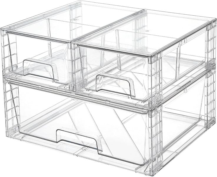 3 Pack Stackable Storage Drawers, Clear Acrylic Box Organizers with Handles
