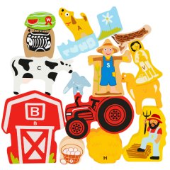Montessori Wooden Farm Animal Puzzle Blocks - Multi-Colour