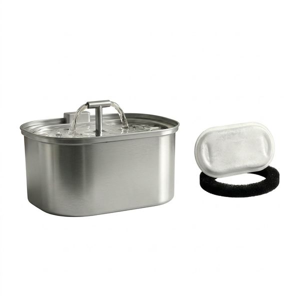 Oval Stainless Steel Pet Water Fountain with Filter