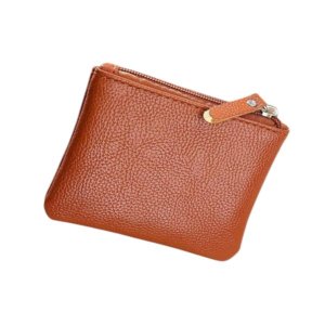 Faux Leather Textured Solid Mini Zipper Coin Purse - Brown
