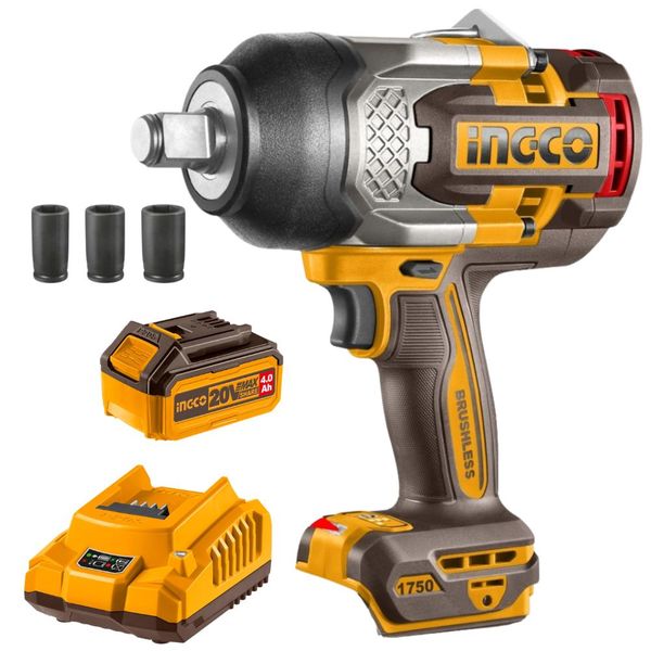 Ingco - Cordless Impact Wrench (3/4" Drive) with 4.0Ah Battery &amp; Charger