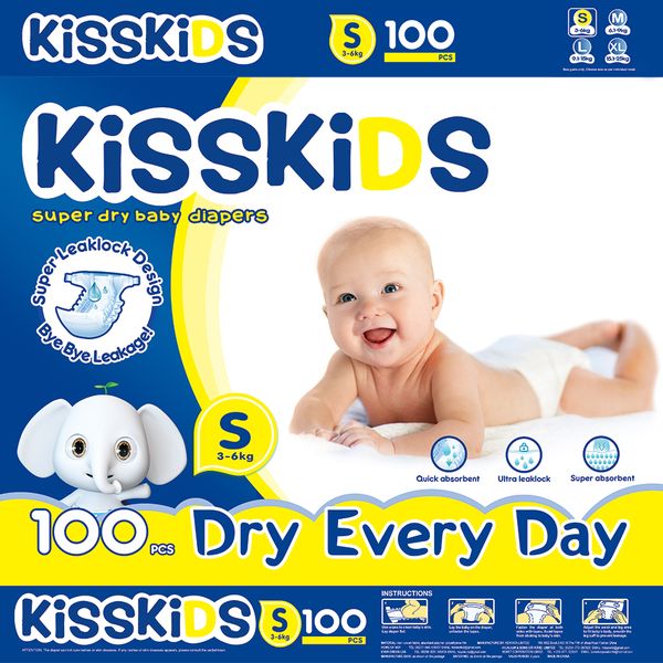 Kisskids Newborn Bulk Baby Diapers - Size S Mega Pack - 100 Nappies