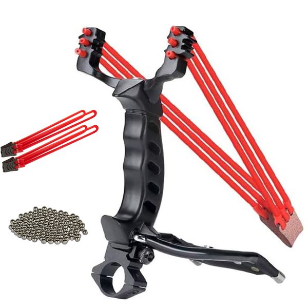 Slingshots Set with 100 Steel Ammo Balls and 3 Red Rubber Band Clips