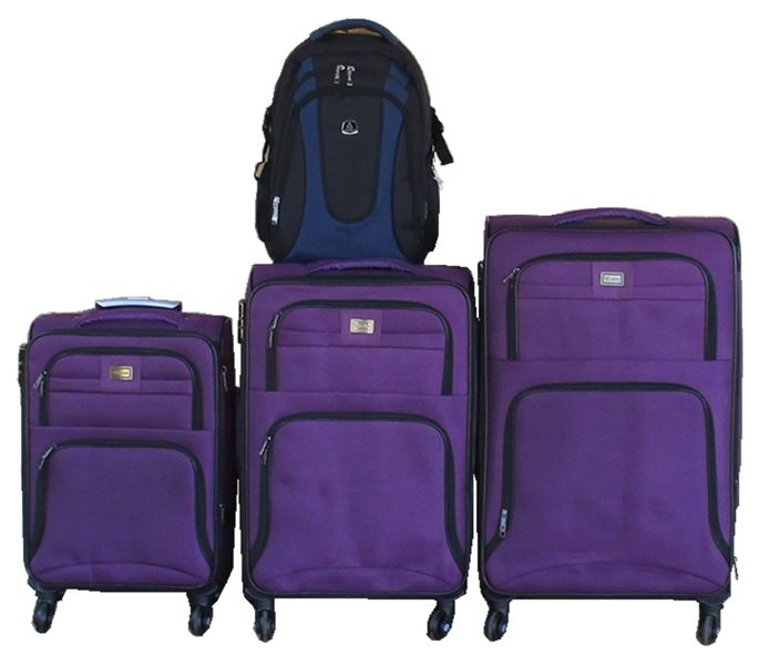 Purple 4-Piece Luggage Set with Black &amp; Navy Backpack-Lightweight &amp; Durable
