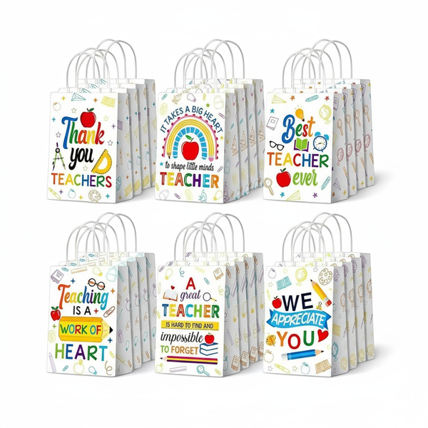 24-Pack Teacher Appreciation Gift Bags With Handles - Multicolor