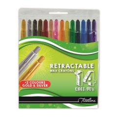 Treeline Retractable Wax Crayons - 14 Colours Including Gold and Silver