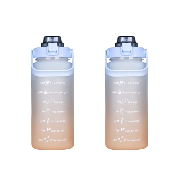 2L Motivational Water Bottle with Straw &amp; Bottle Brush Orange - 2 Pack
