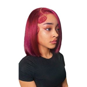 Brazilian Hair Straight Full-Frontal 13x4 Wig BOB Maroon Glueless 8inch