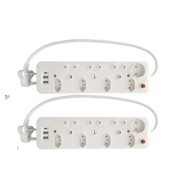 2-Pack 8-Way Multiplug with 2 USB Ports &amp; 1 Type-C | Multiple Socket Types