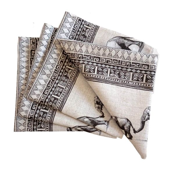 Ethnic Elephant Animal Fabric Printed Napkins 45x45cm - Pack of 4