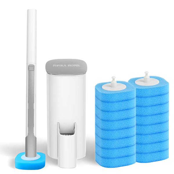 TopikaHome - Disposable Toilet Brush &amp; Holder Set with 16 Refills , No Mess