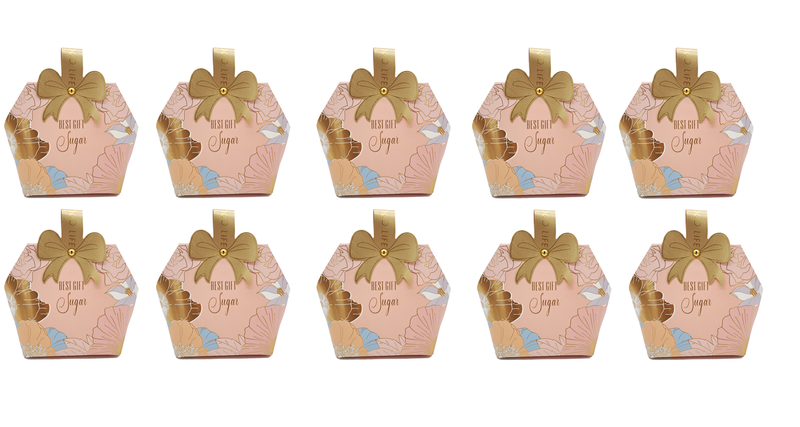 Pink Floral Bag Shaped Gift Box For Wedding/Party/Bridal Shower(10 Pieces )