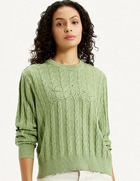Women's Brand Logo Light Green Crew Neck Sweater
