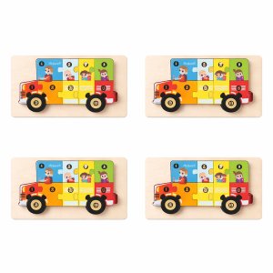 4 Pack - Educational School Bus Building Blocks - Multicolour