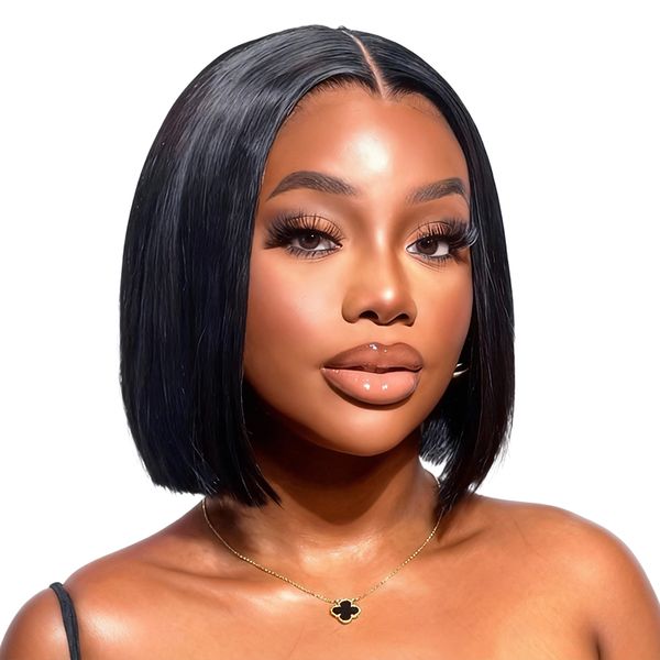 Black In Double Drawn 13x4 Straight Wig 8" Full Frontal Wig