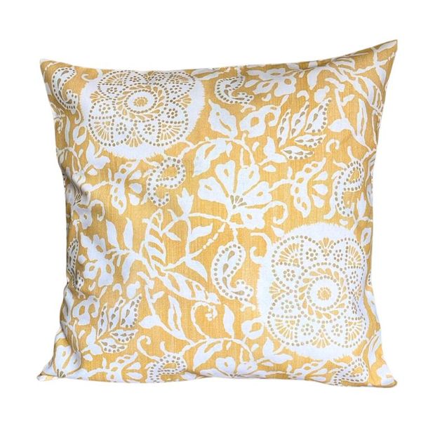 Yellow Floral Paisley Cushion - Inner Included