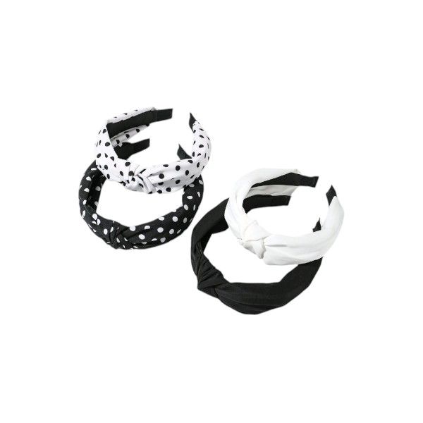 4 Piece - Knot Headband Set With Solid &amp; Polka Dot Prints - Black &amp; White