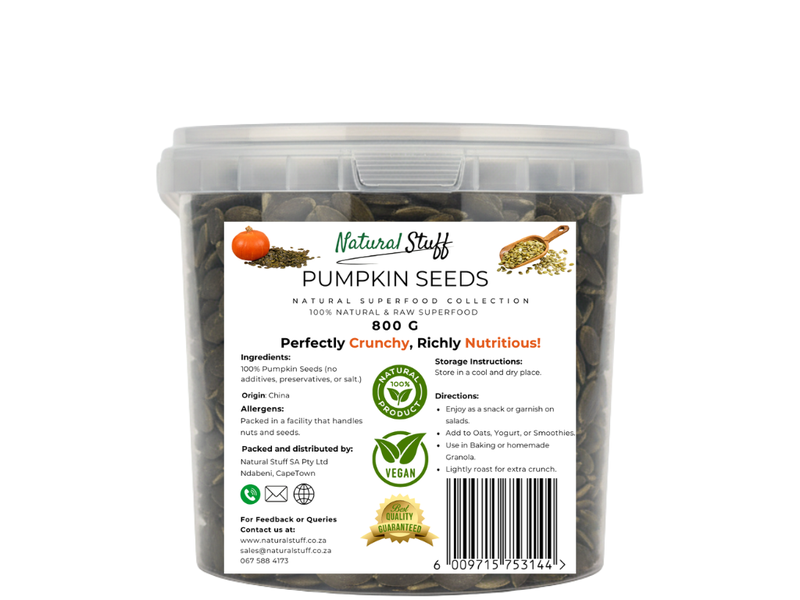 NATURAL STUFF Premium Raw Pumpkin Seeds - High Protein, Superfood - 800g